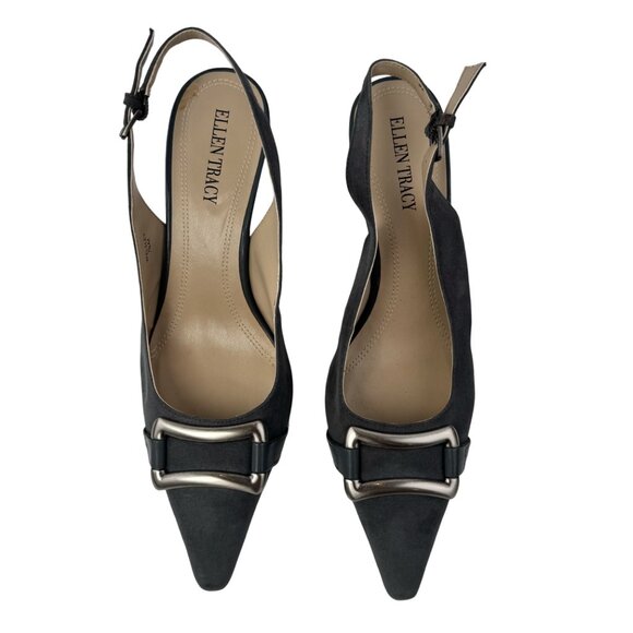 Ellen Tracy Gray Suede Leather Pointed Toe Pumps Stiletto Buckle Size 7.5 M - Picture 2 of 6